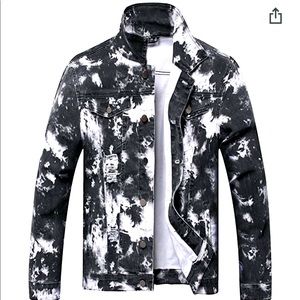 Mens stylish slim fit, ripped denim jacket; sz 2X